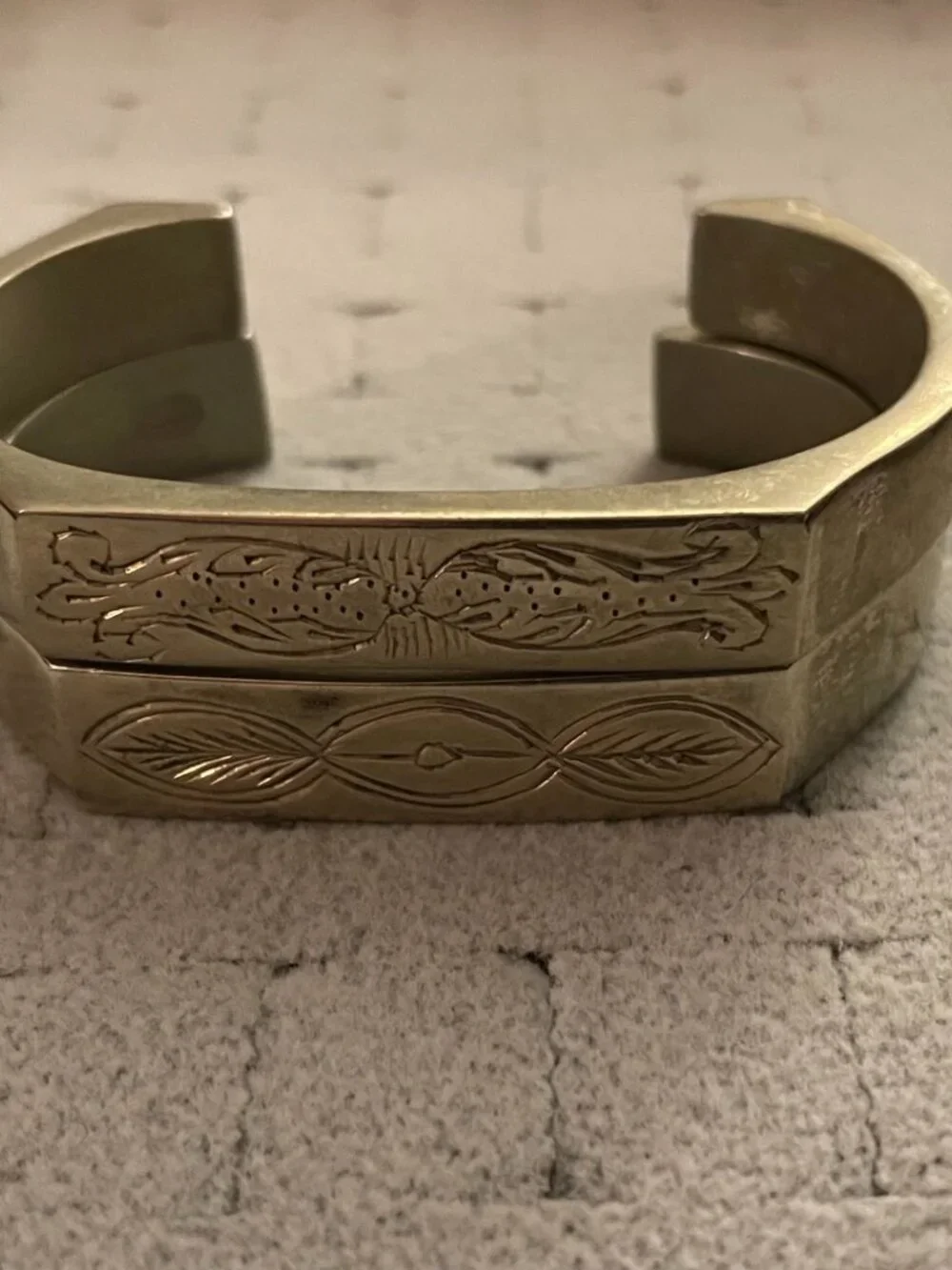 Vintage Jewelry Bundle 2 Silver Cuffs Etched 107 grams Heavy Contemporary Modern